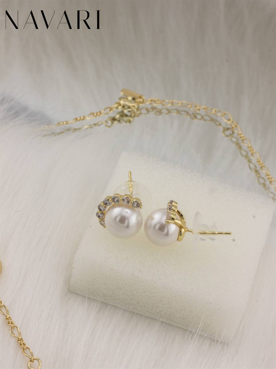 "Cubic Zirconia and Pearl" Stainless Steel Earrings