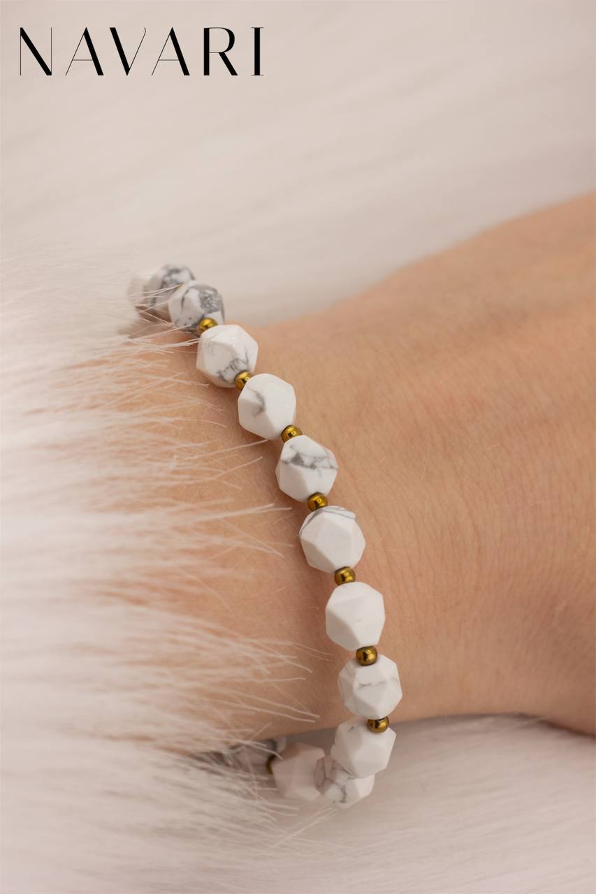 "Peace and Balance" 8mm White Howlite & Hematite Bracelet