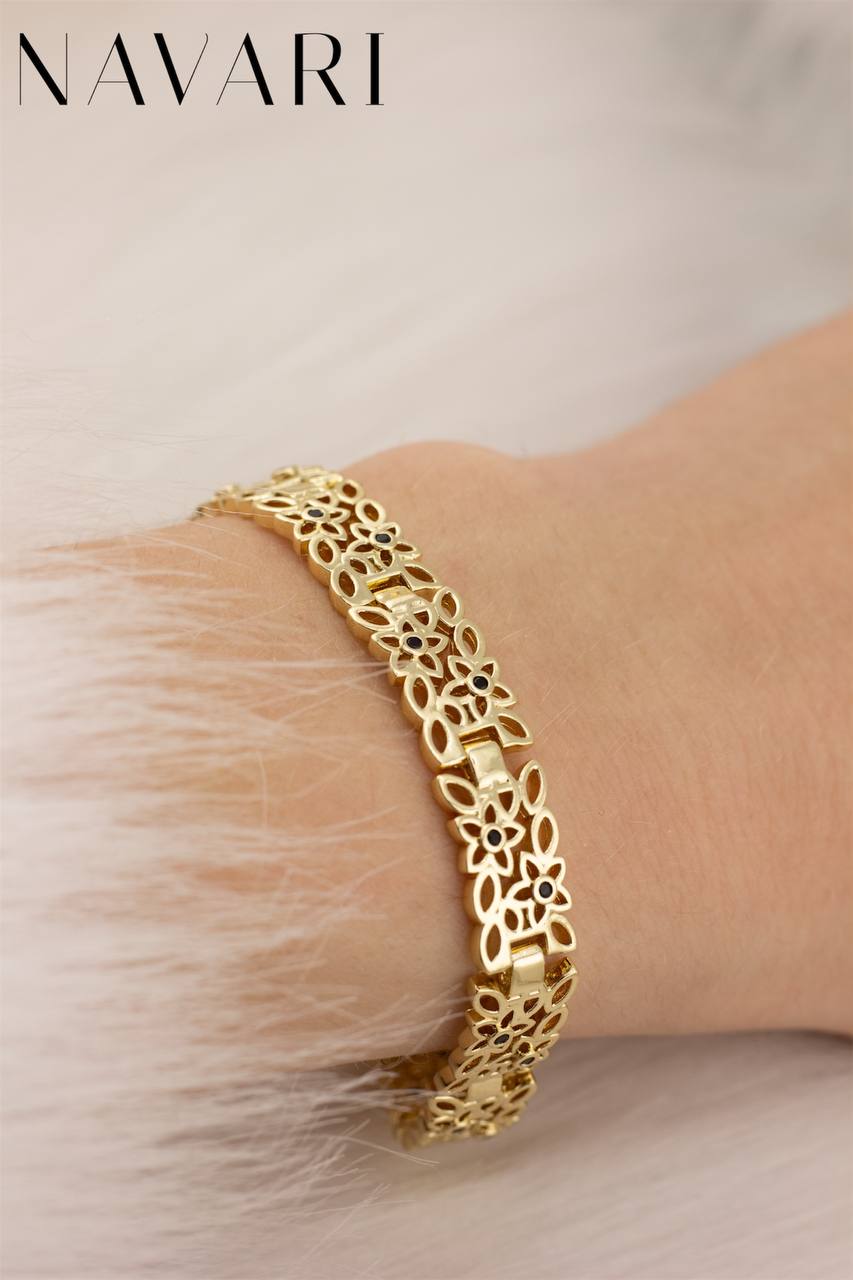 "Black Zircon Flower" Stainless Steel Bracelet