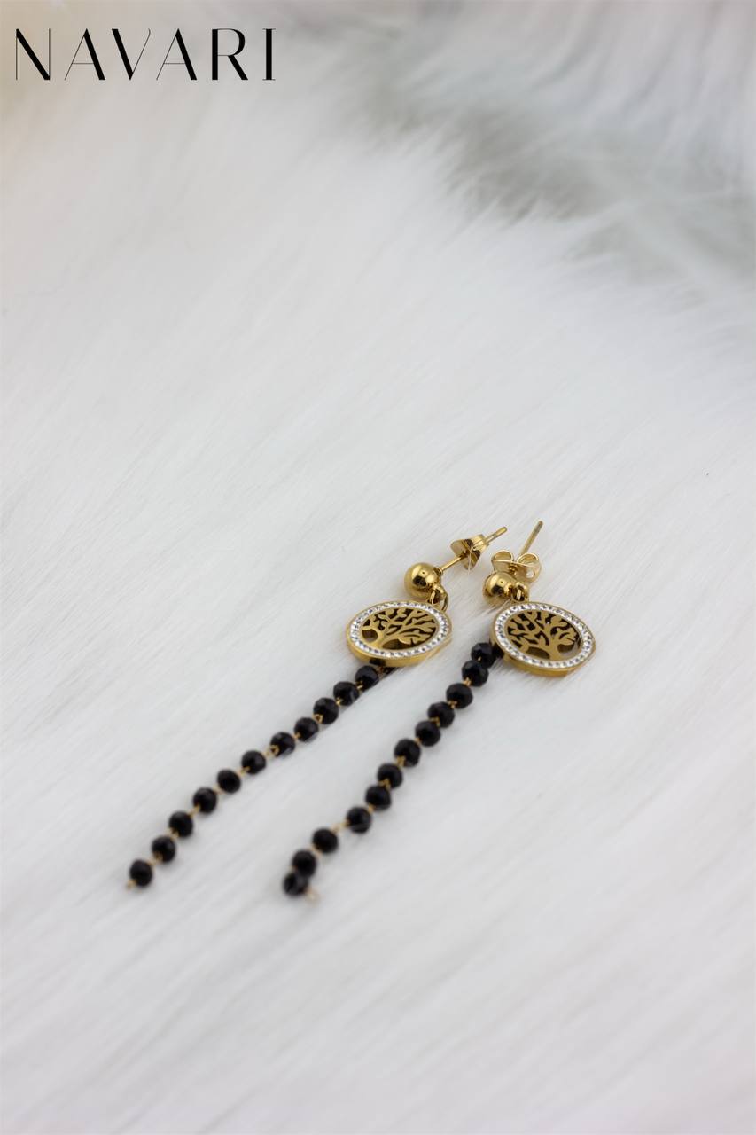 Elegant “Tree of Life” Earrings in Steel with Stone Accent