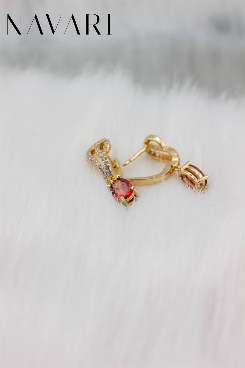 Stainless Steel Earrings with Colorful Gemstone