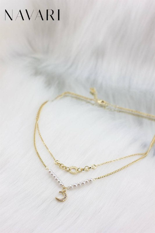 "Surgical Steel 'Luna' Necklace with Pearls