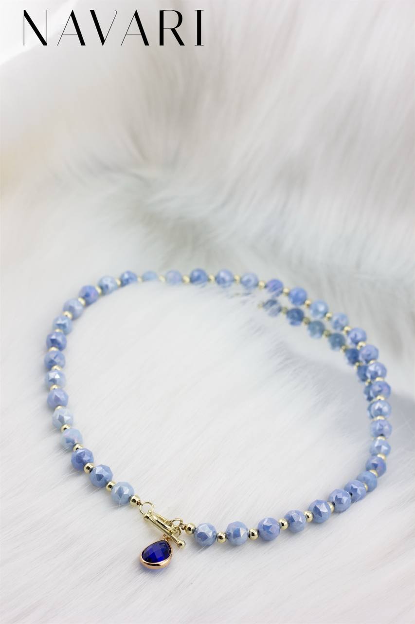 "Blue Glow" Steel Necklace with Gemstones