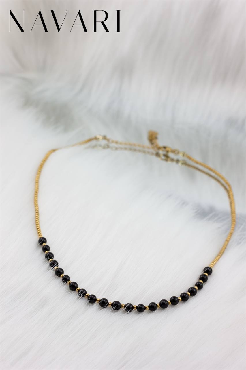 Black Tourmaline and Hematite Necklace "Protective Glow"