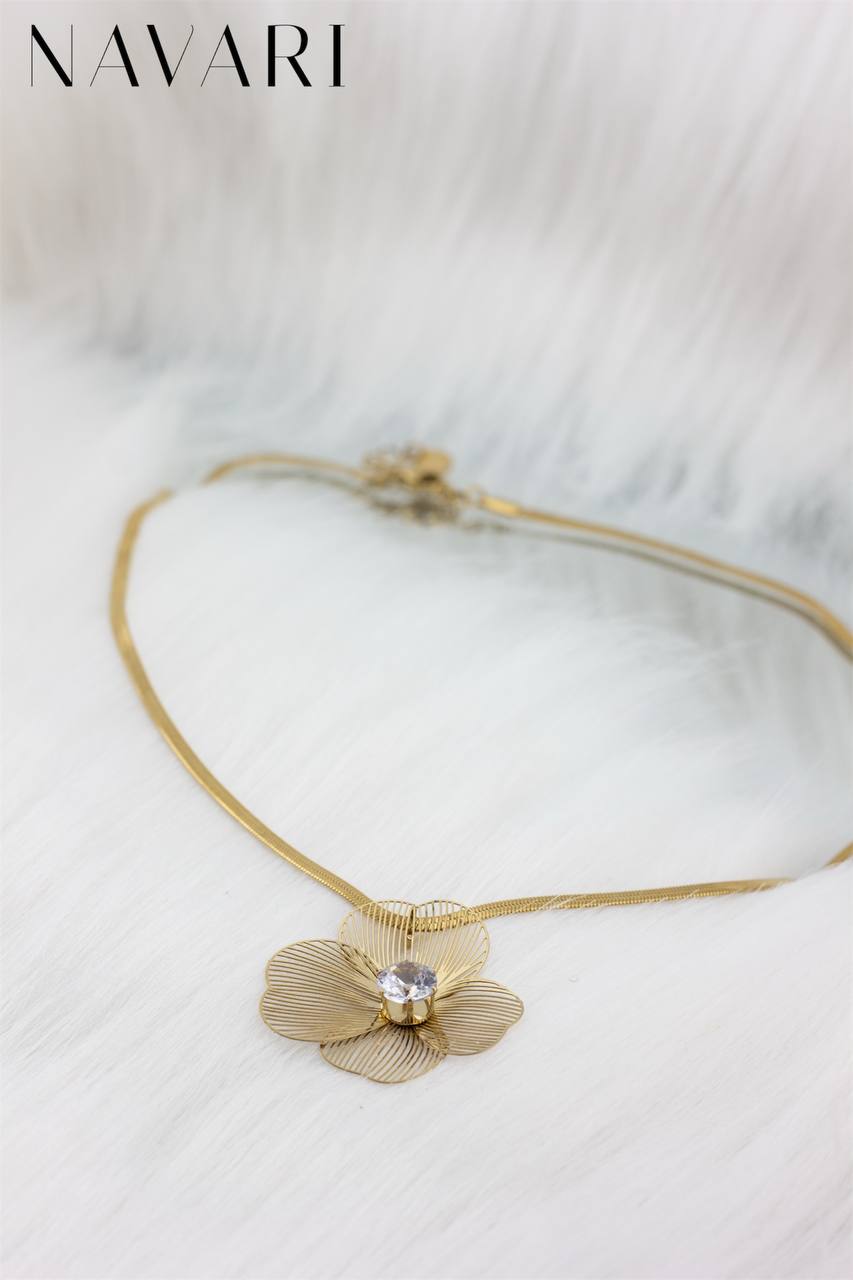 Stainless Steel 'Flower of Light' Necklace with Zircon